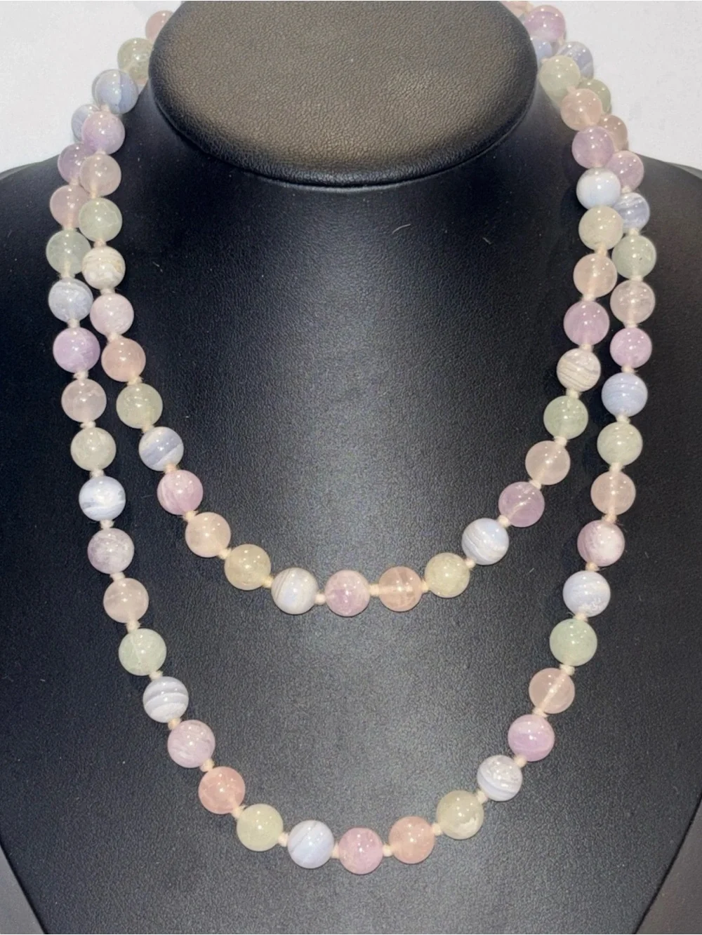34” Knotted Multi-Gemstone Agate Bead Necklace Pastel Semi-Precious Stone Strand